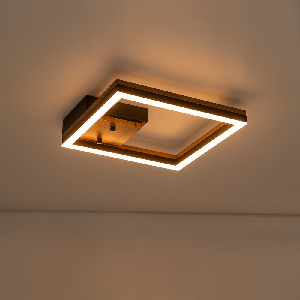 Luz de Techo Cuadrada Led de Grano de Madera de Nogal Estilo Granja Moderna