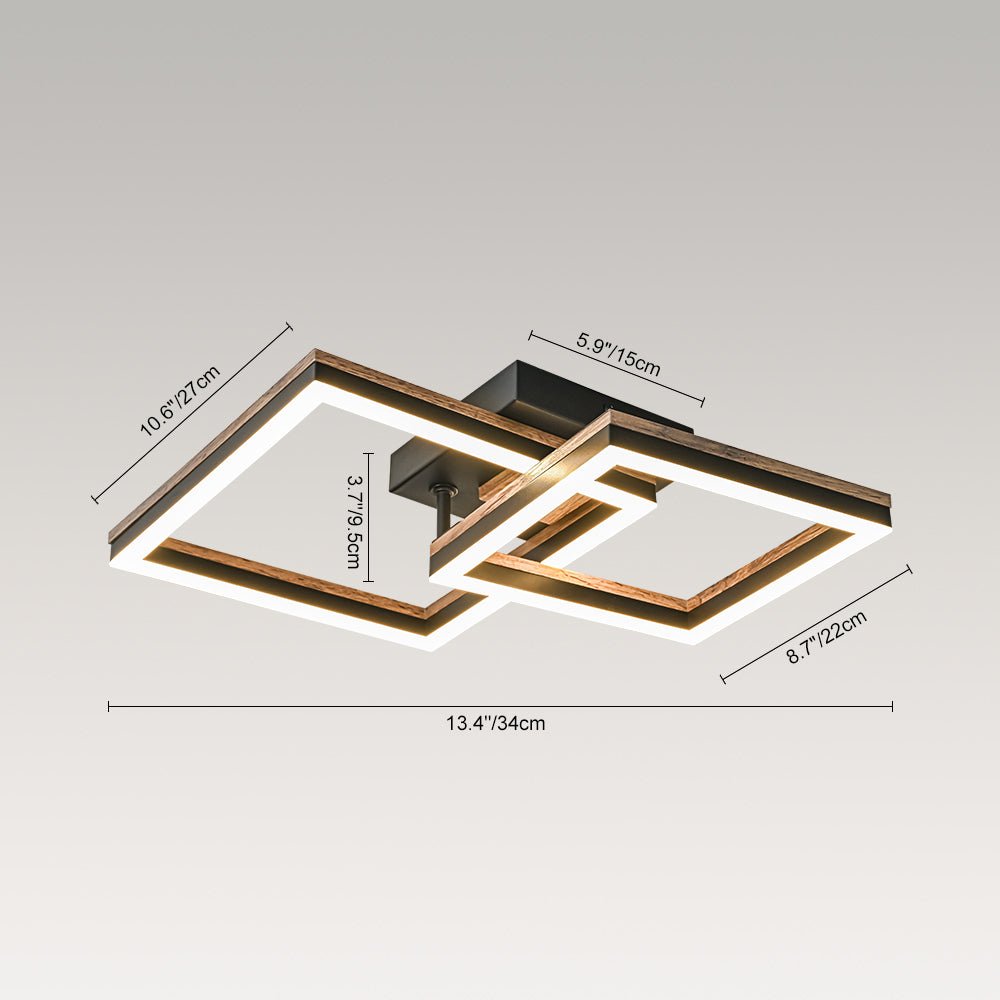 Luz de Techo Cuadrada Led de Grano de Madera de Nogal Estilo Granja Moderna
