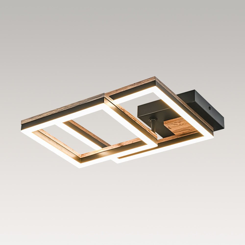Luz de Techo Cuadrada Led de Grano de Madera de Nogal Estilo Granja Moderna