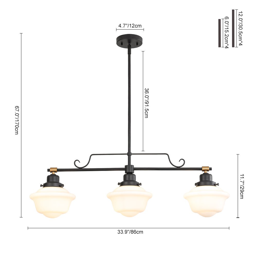 Moderna Lámpara Colgante Lineal de Vidrio Escuela Industrial de 3 Luces