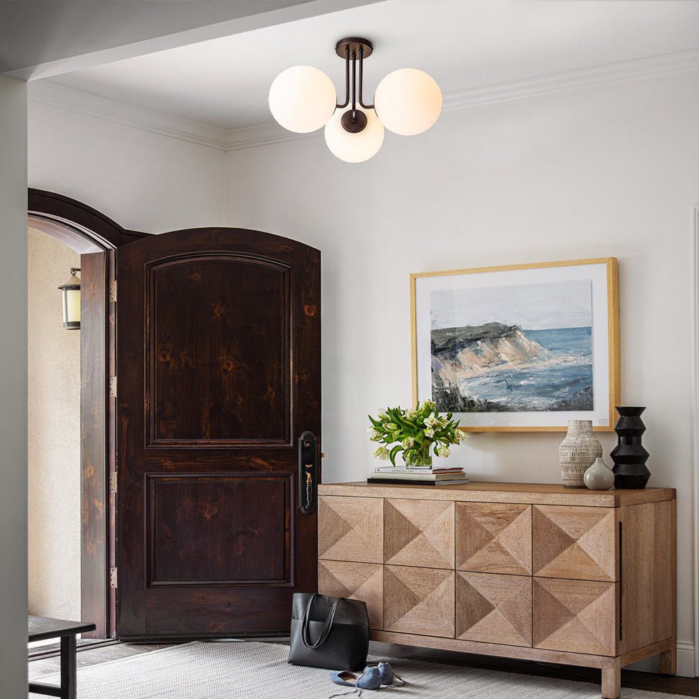 Moderno Semi Flush Mount de Vidrio Sputnik de 3 Luces de Estilo Mid-Century