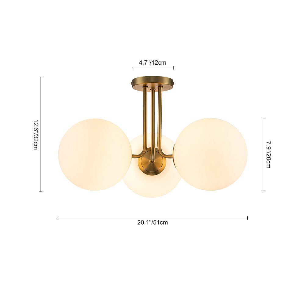 Moderno Semi Flush Mount de Vidrio Sputnik de 3 Luces de Estilo Mid-Century