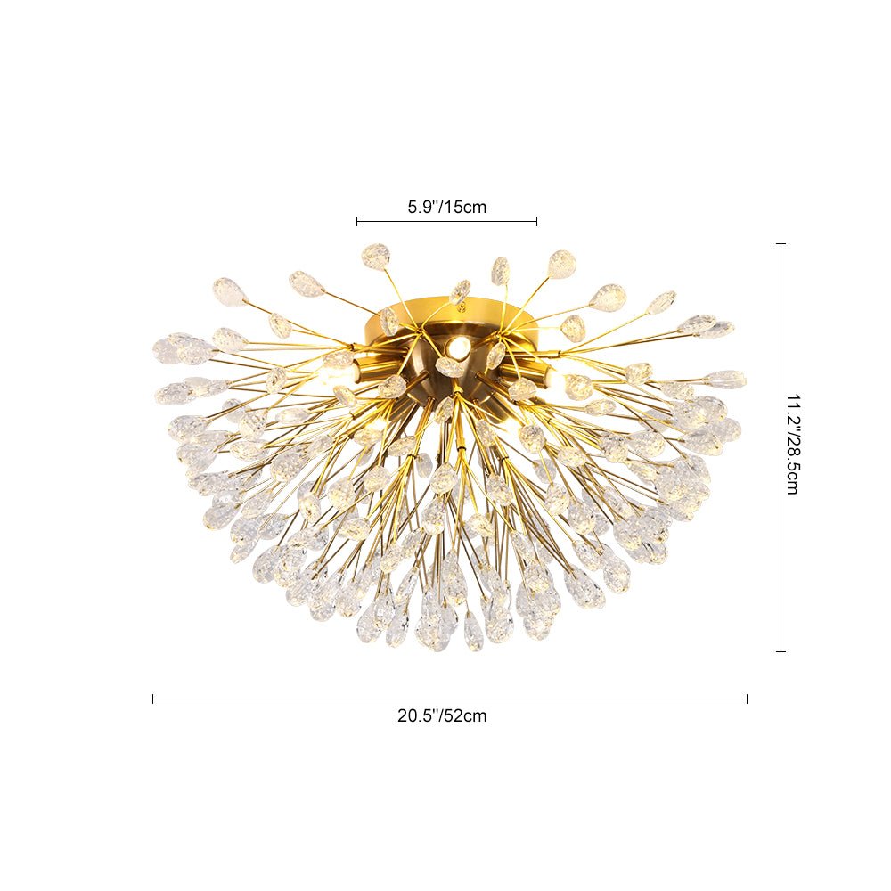 Moderno Semi Flush Mount de Cristal en Forma de Flor de Fuegos Artificiales de 5 Luces