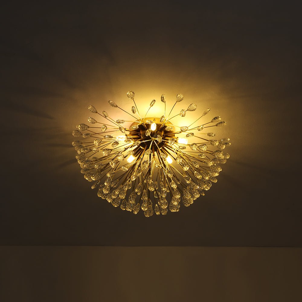 Moderno Semi Flush Mount de Cristal en Forma de Flor de Fuegos Artificiales de 5 Luces