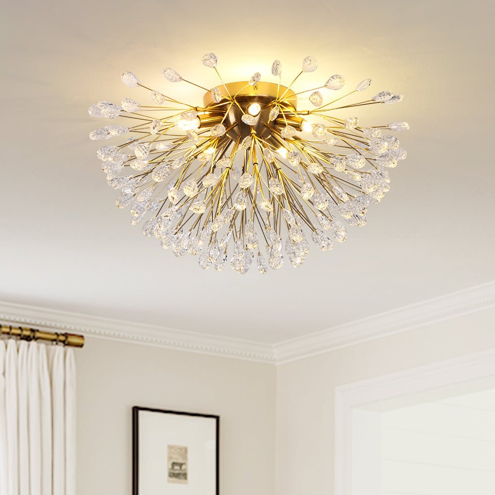 Moderno Semi Flush Mount de Cristal en Forma de Flor de Fuegos Artificiales de 5 Luces