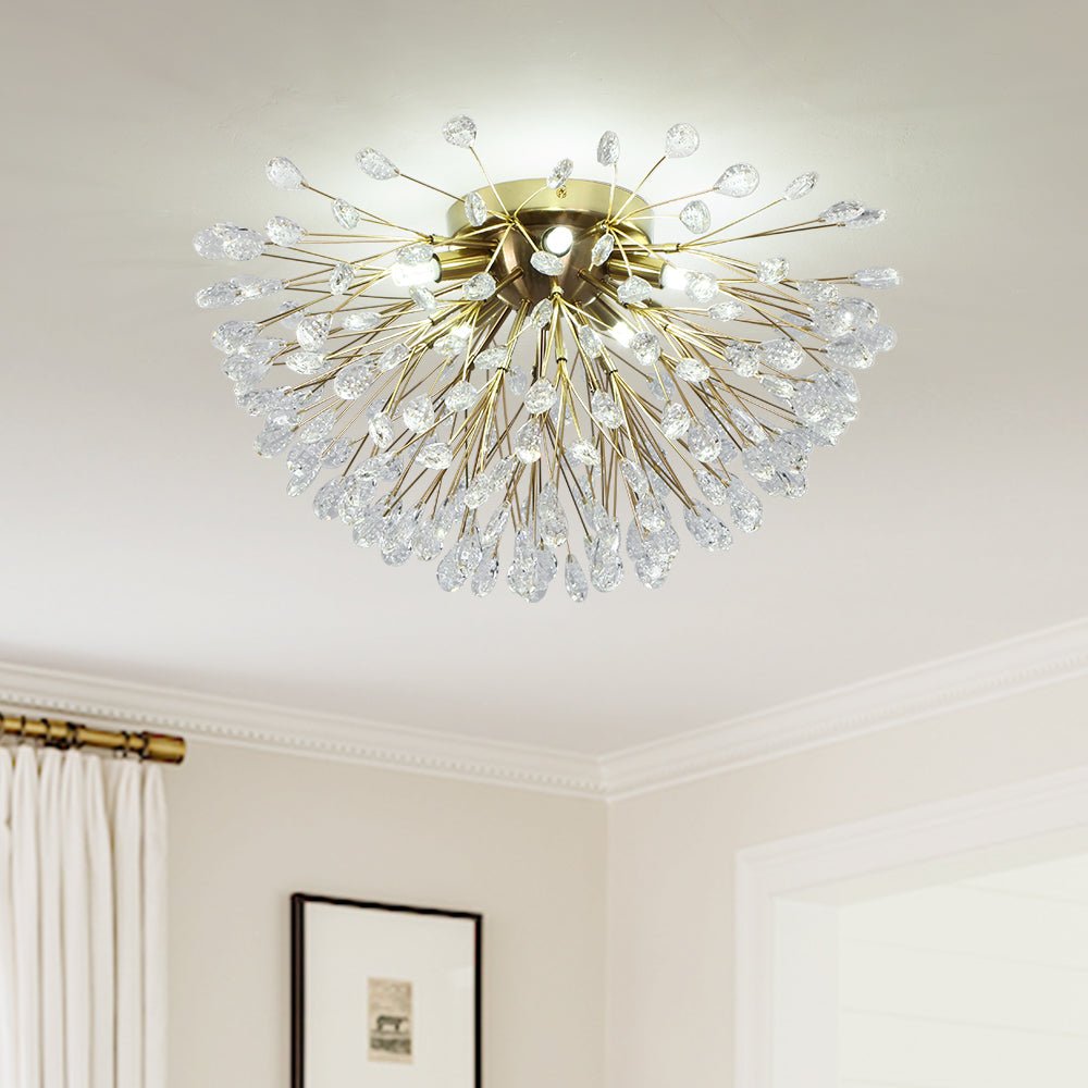 Moderno Semi Flush Mount de Cristal en Forma de Flor de Fuegos Artificiales de 5 Luces
