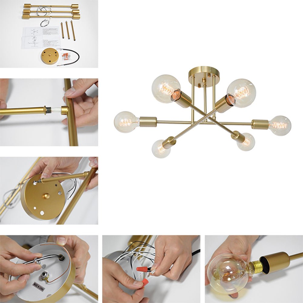 Moderno Semi Flush Mount Sputnik de 6 Luces Estilo Mid-Century