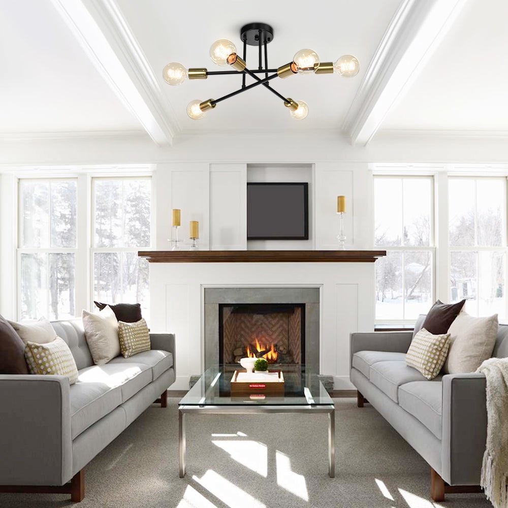 Moderno Semi Flush Mount Sputnik de 6 Luces Estilo Mid-Century