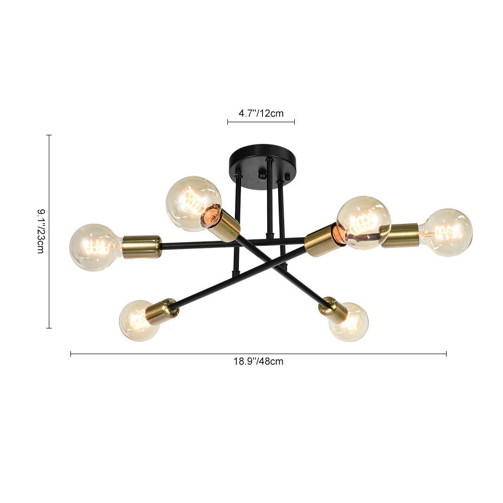 Moderno Semi Flush Mount Sputnik de 6 Luces Estilo Mid-Century