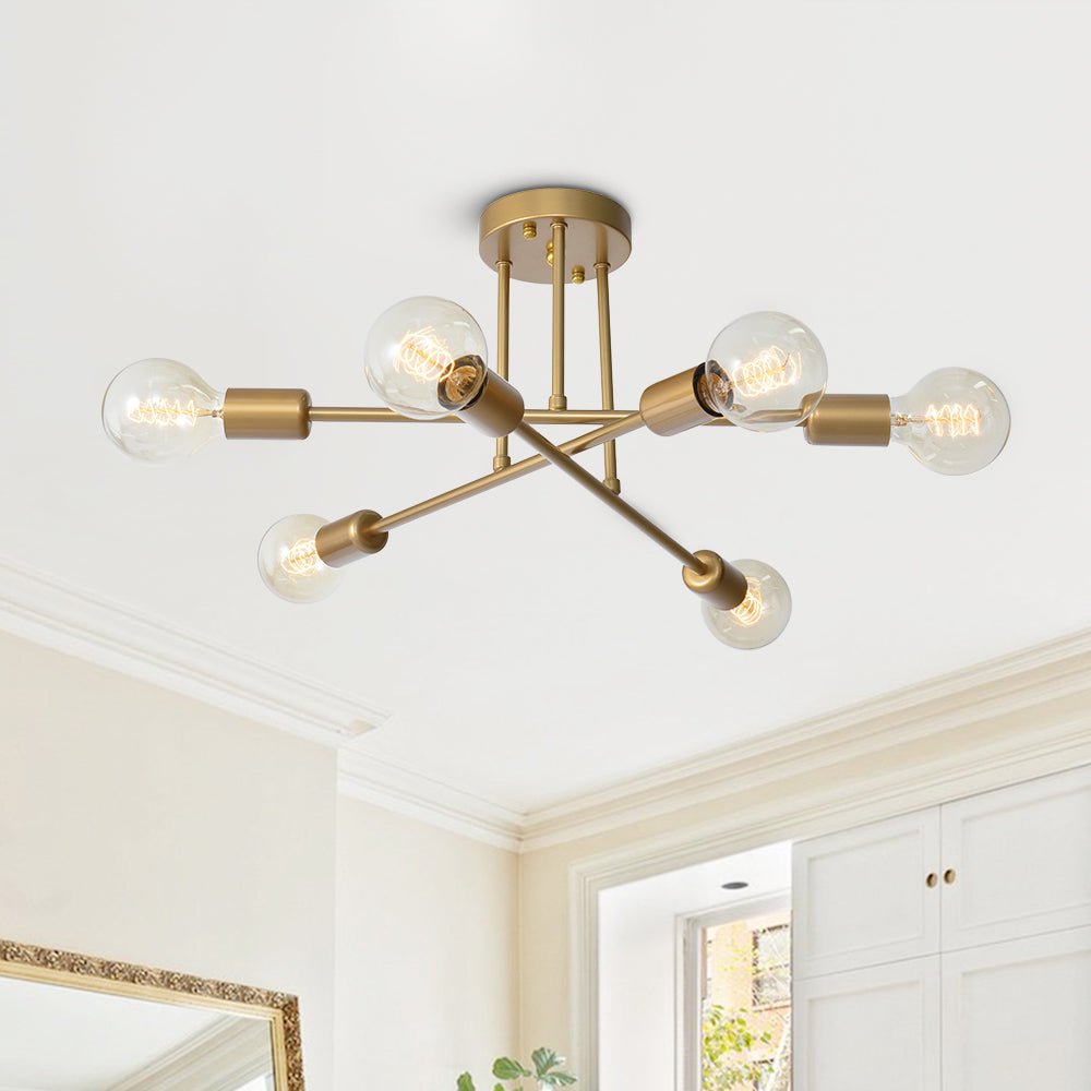 Moderno Semi Flush Mount Sputnik de 6 Luces Estilo Mid-Century