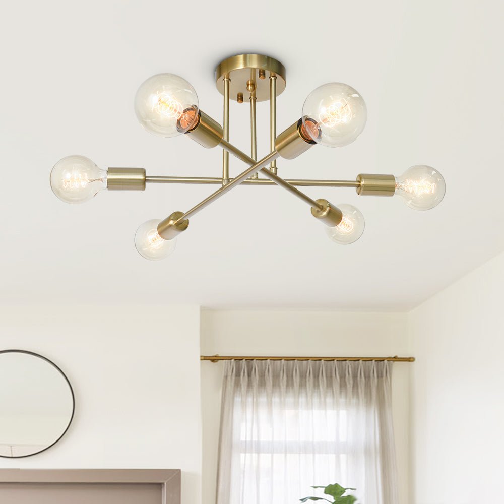 Moderno Semi Flush Mount Sputnik de 6 Luces Estilo Mid-Century