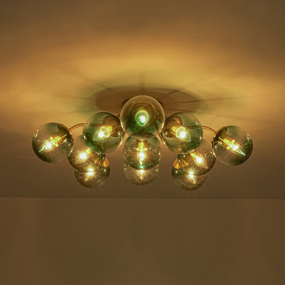Luz de Techo Semi Moderna Sputnik de Vidrio Azul Gradiente de Medio Siglo