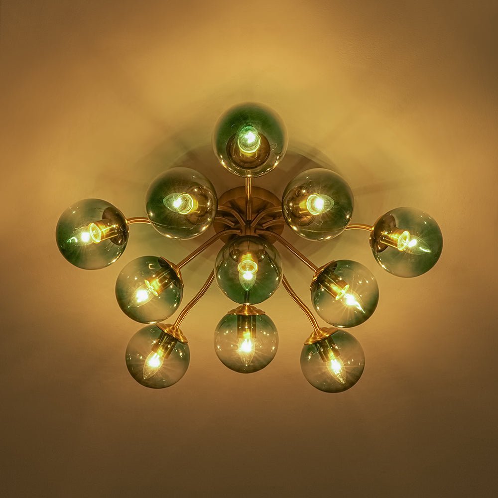 Luz de Techo Semi Moderna Sputnik de Vidrio Azul Gradiente de Medio Siglo
