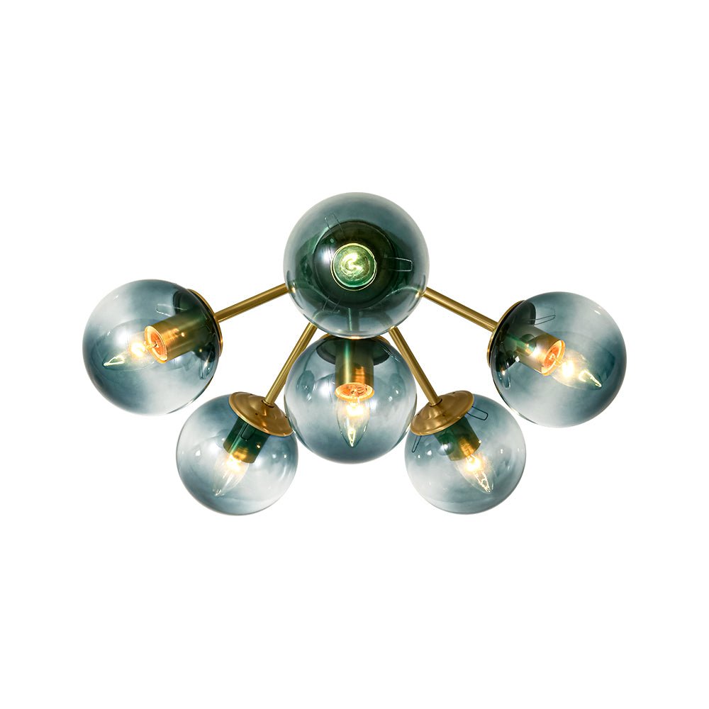 Luz de Techo Semi Moderna Sputnik de Vidrio Azul Gradiente de Medio Siglo