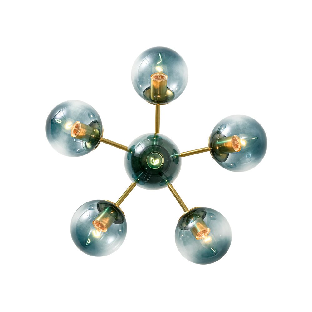 Luz de Techo Semi Moderna Sputnik de Vidrio Azul Gradiente de Medio Siglo