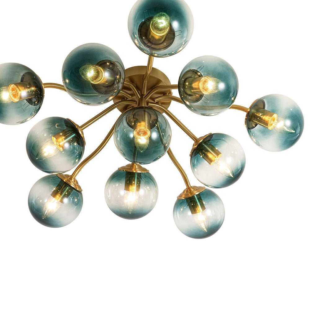 Luz de Techo Semi Moderna Sputnik de Vidrio Azul Gradiente de Medio Siglo