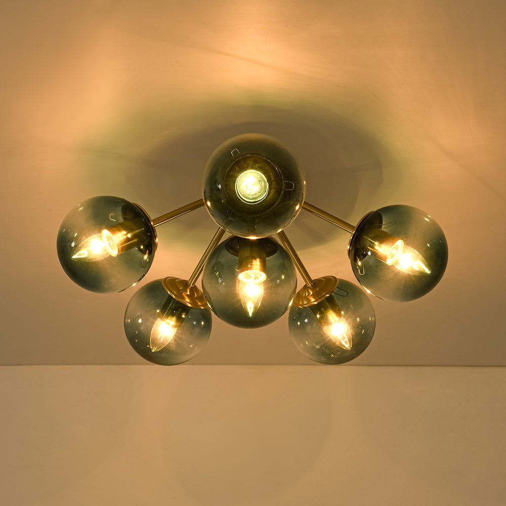 Luz de Techo Semi Moderna Sputnik de Vidrio Azul Gradiente de Medio Siglo