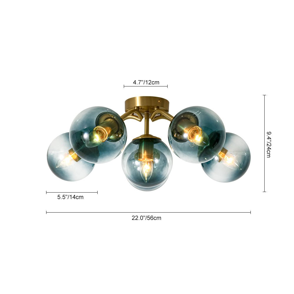 Luz de Techo Semi Moderna Sputnik de Vidrio Azul Gradiente de Medio Siglo