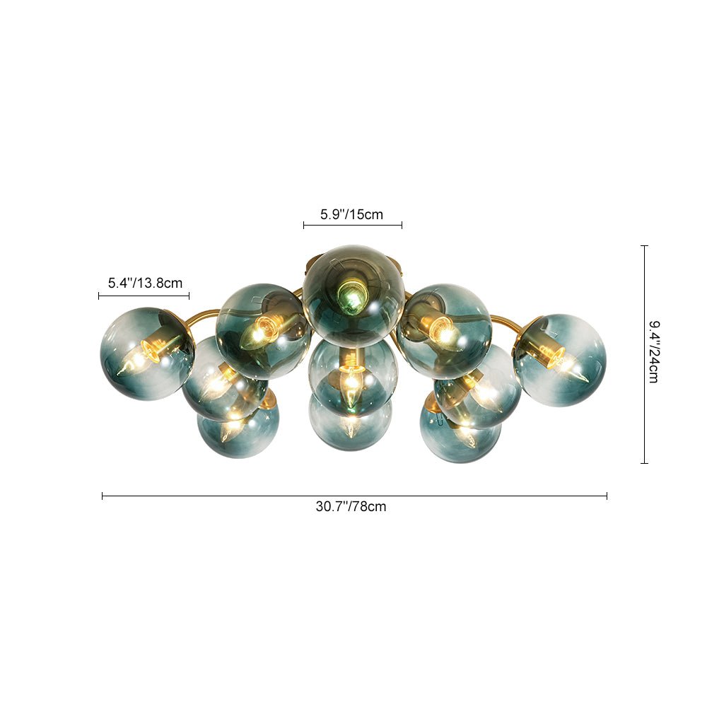 Luz de Techo Semi Moderna Sputnik de Vidrio Azul Gradiente de Medio Siglo