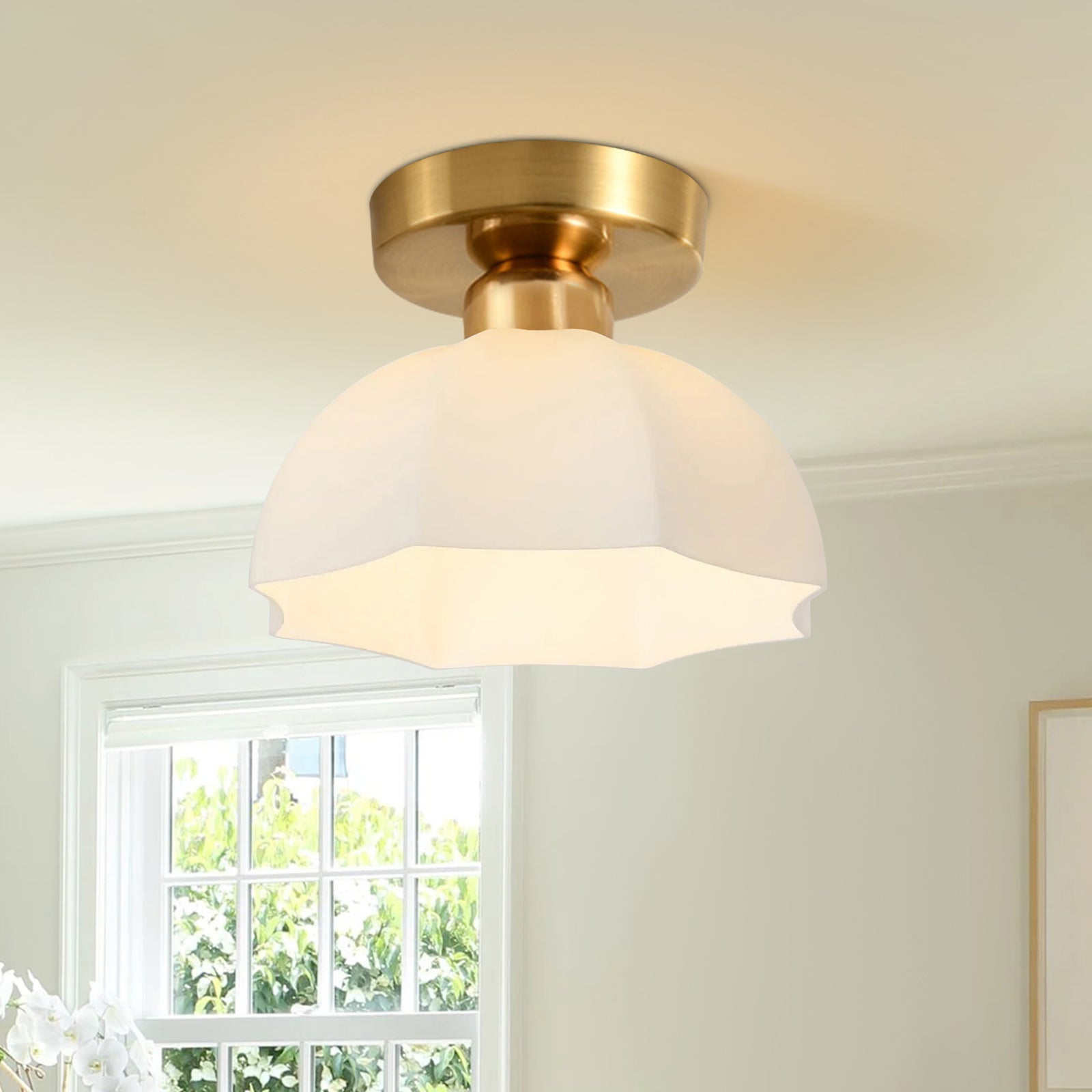 Luz de Techo de Pantalla de Cúpula Blanca con Diseño Escallopado y 1 Luz Minimalista Moderna