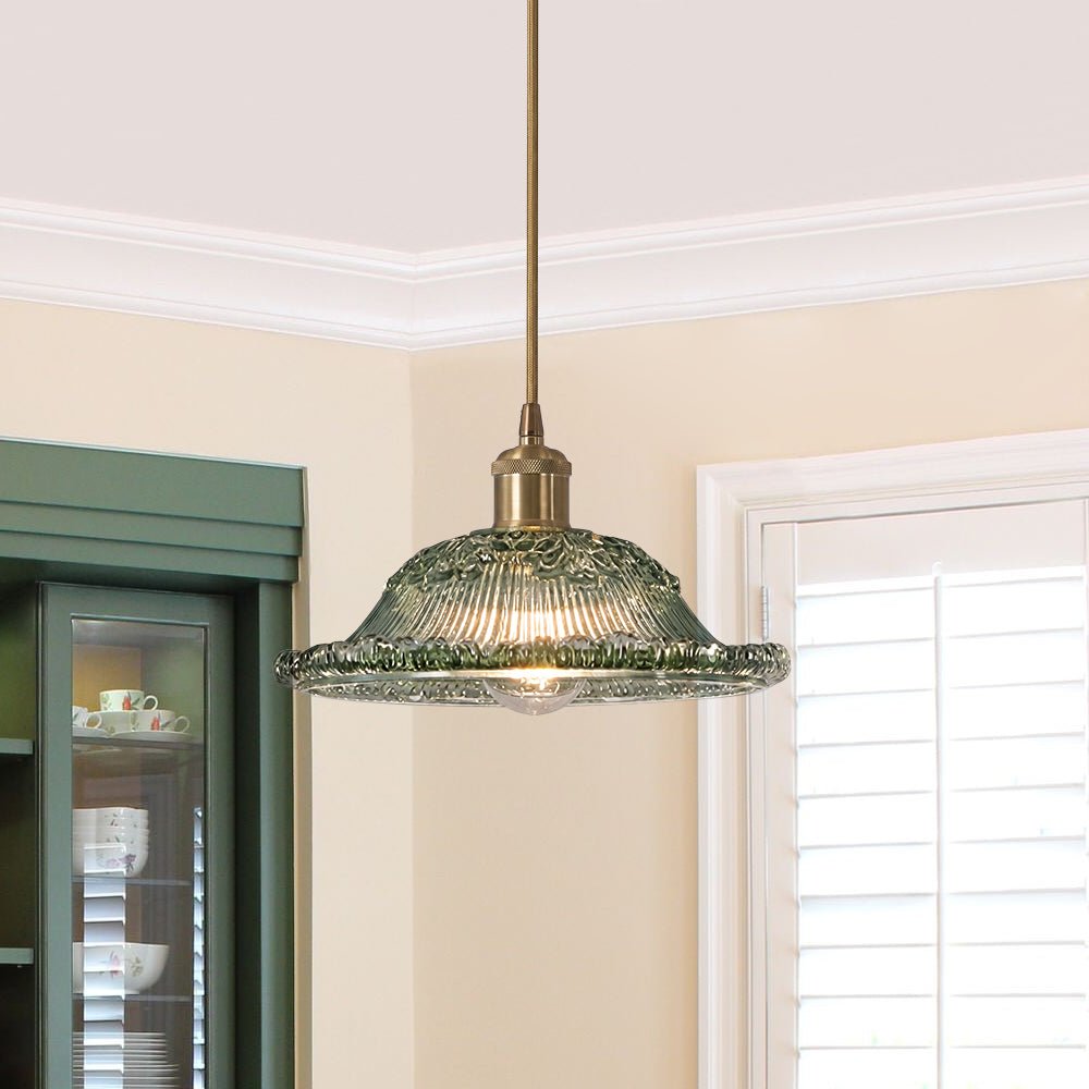 Lámpara colgante de vidrio en forma de cúpula con motivos florales de 1 luz estilo moderno retro