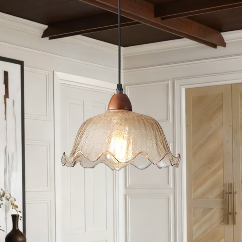 Lámpara colgante de vidrio agrietado en forma de flor de 1 luz estilo moderno retro