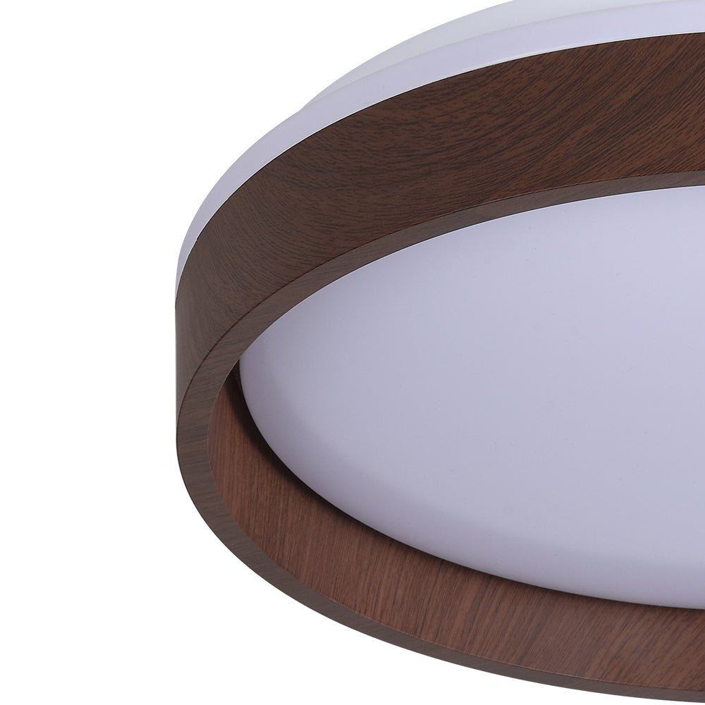 Moderna Luz de Techo Redonda LED Texturizada de Madera de Nogal