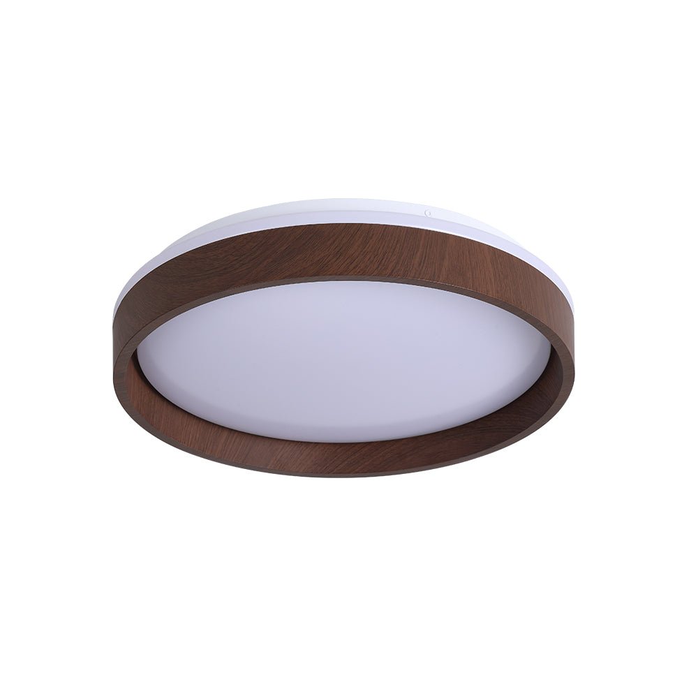 Moderna Luz de Techo Redonda LED Texturizada de Madera de Nogal