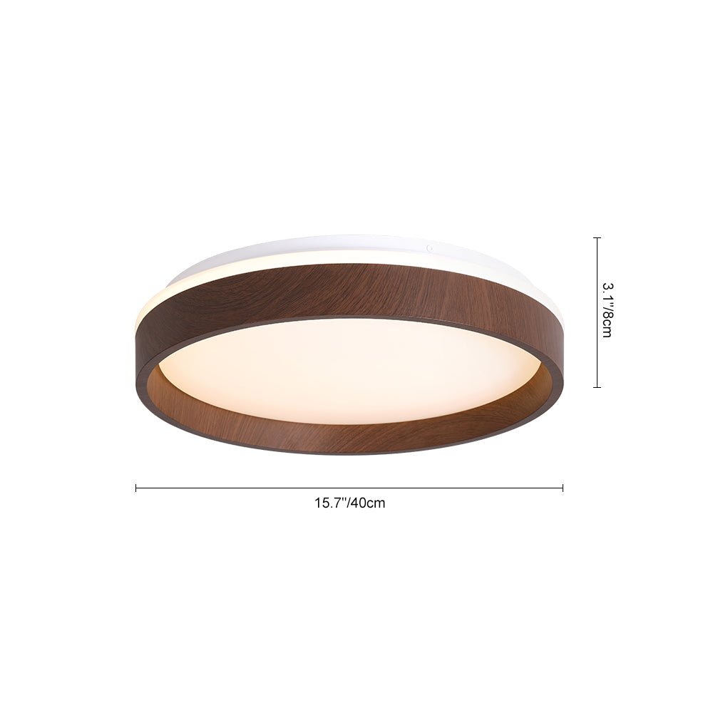 Moderna Luz de Techo Redonda LED Texturizada de Madera de Nogal