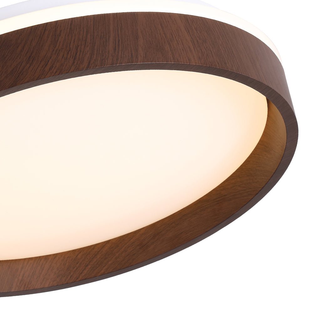 Moderna Luz de Techo Redonda LED Texturizada de Madera de Nogal
