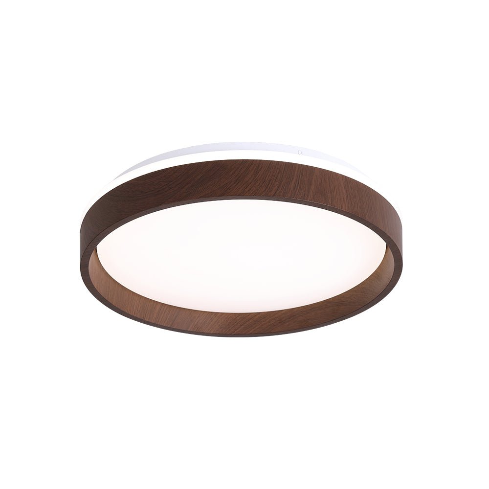 Moderna Luz de Techo Redonda LED Texturizada de Madera de Nogal
