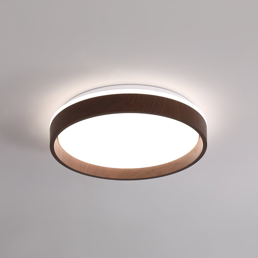Moderna Luz de Techo Redonda LED Texturizada de Madera de Nogal