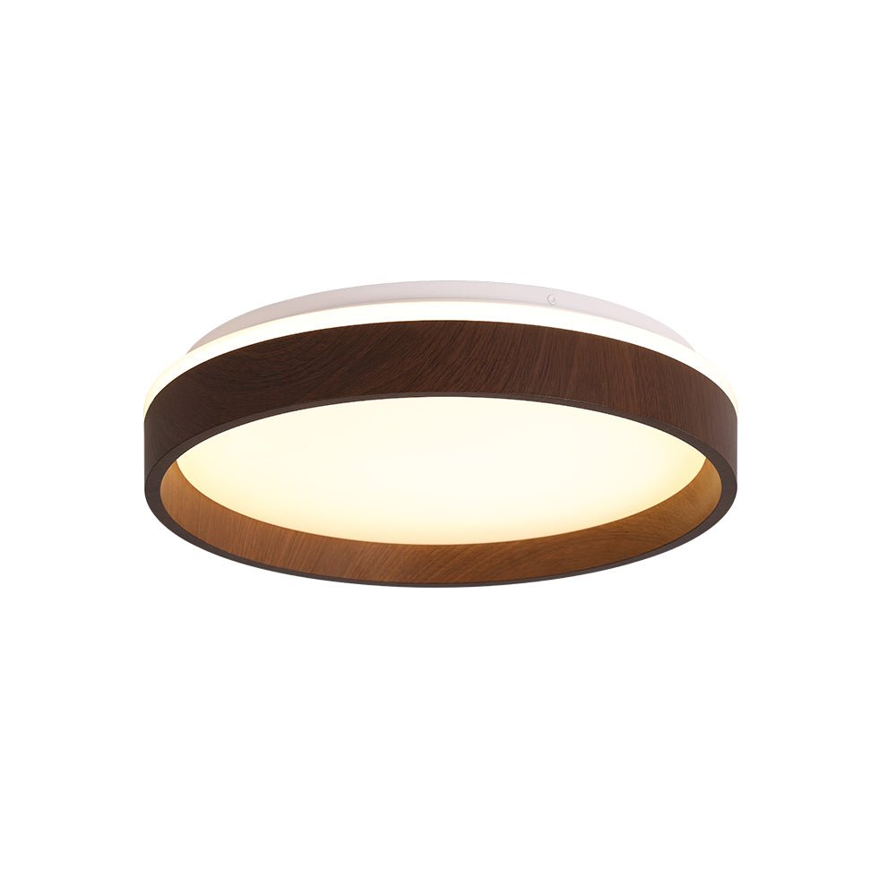 Moderna Luz de Techo Redonda LED Texturizada de Madera de Nogal