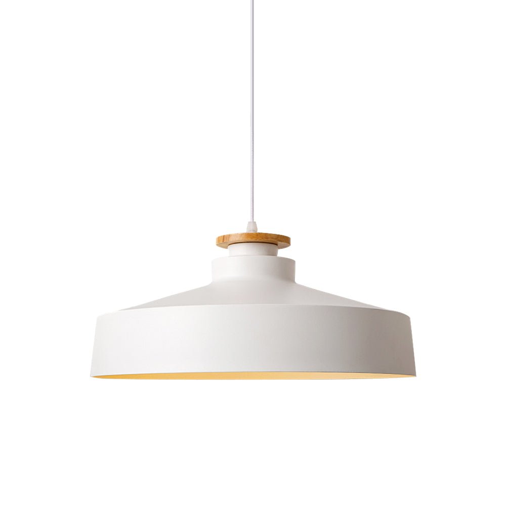 Lámpara colgante de cúpula plana con acentos de madera de 1 luz estilo nórdico para isla de cocina