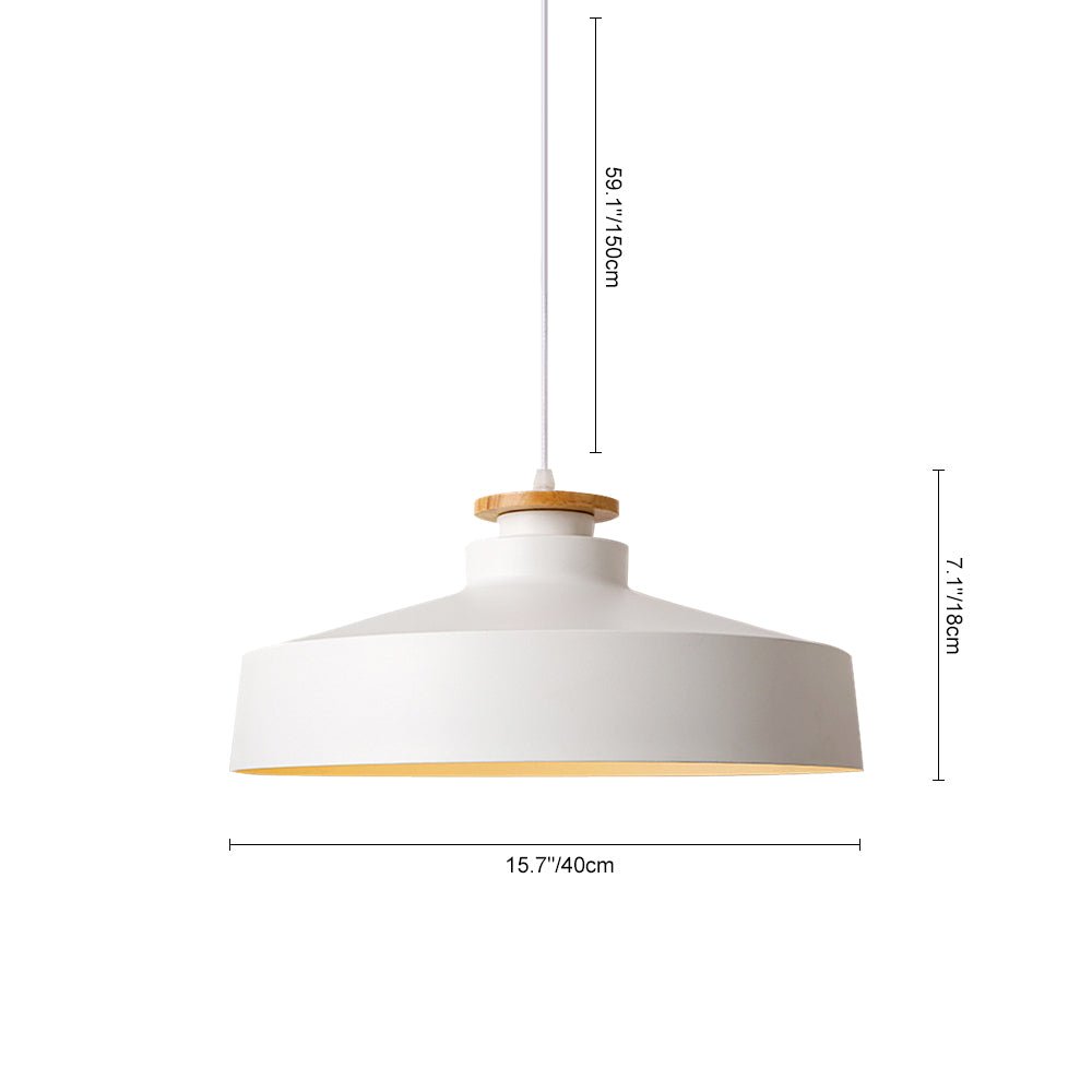 Lámpara colgante de cúpula plana con acentos de madera de 1 luz estilo nórdico para isla de cocina