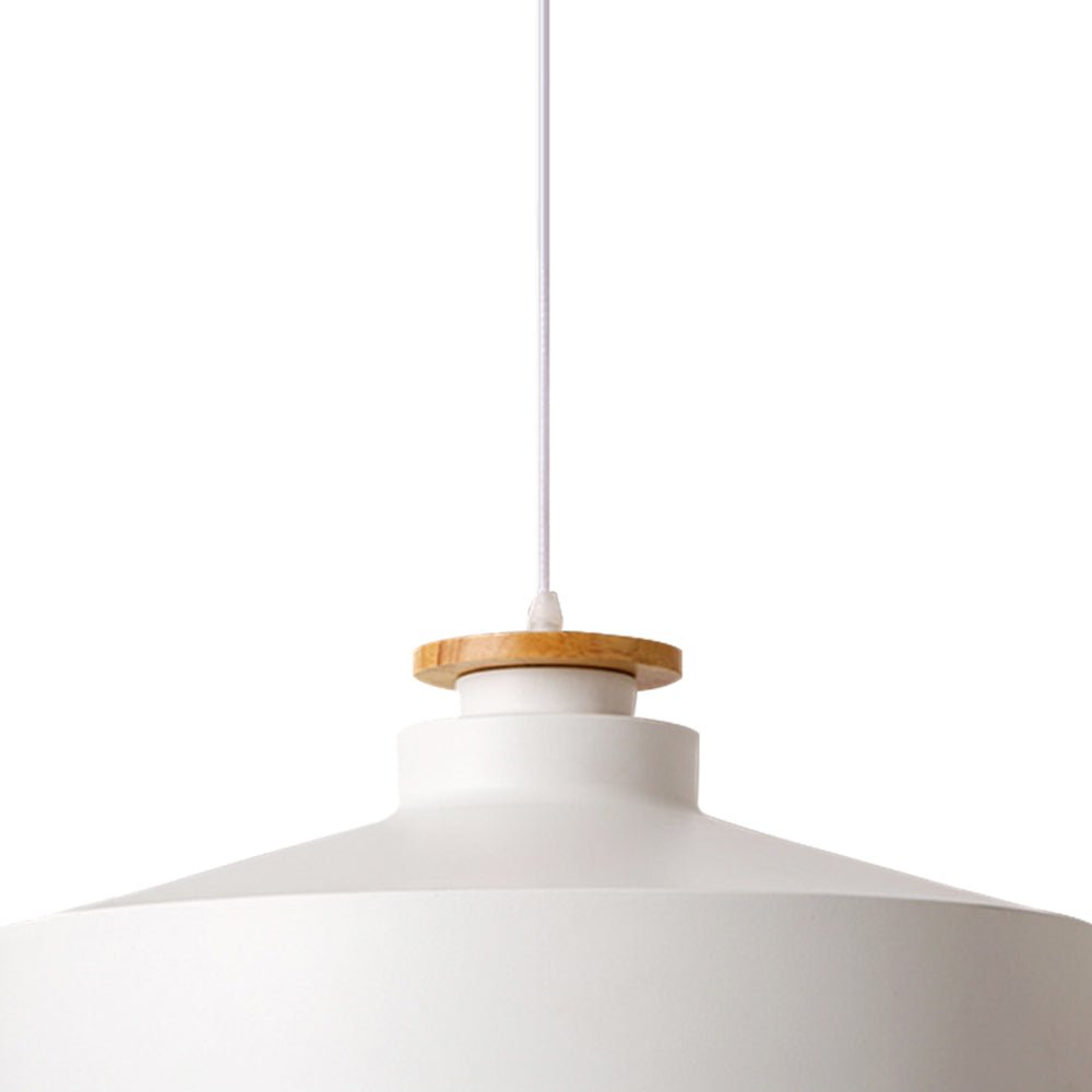 Lámpara colgante de cúpula plana con acentos de madera de 1 luz estilo nórdico para isla de cocina