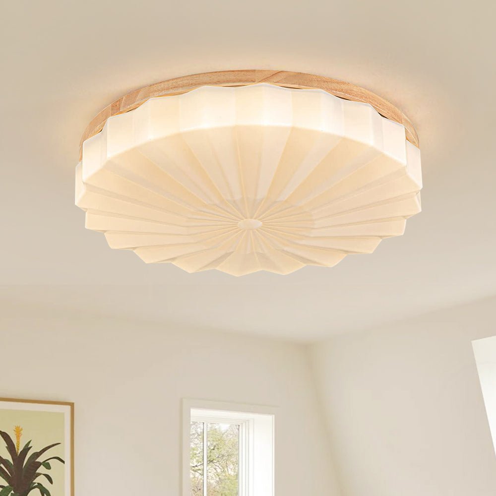 Luz de Techo LED Redonda de Madera con Flores Plisadas en 3 Colores