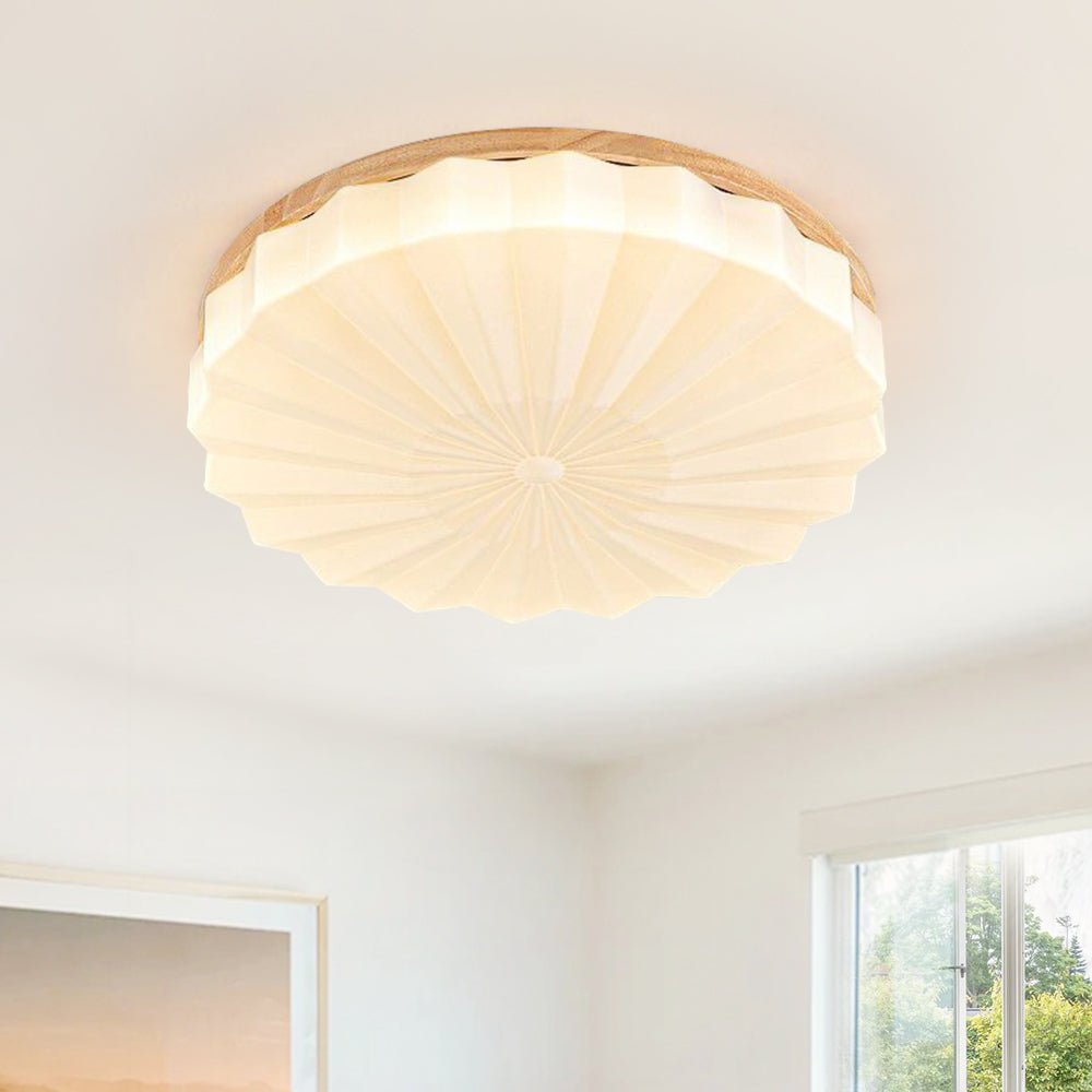 Luz de Techo LED Redonda de Madera con Flores Plisadas en 3 Colores