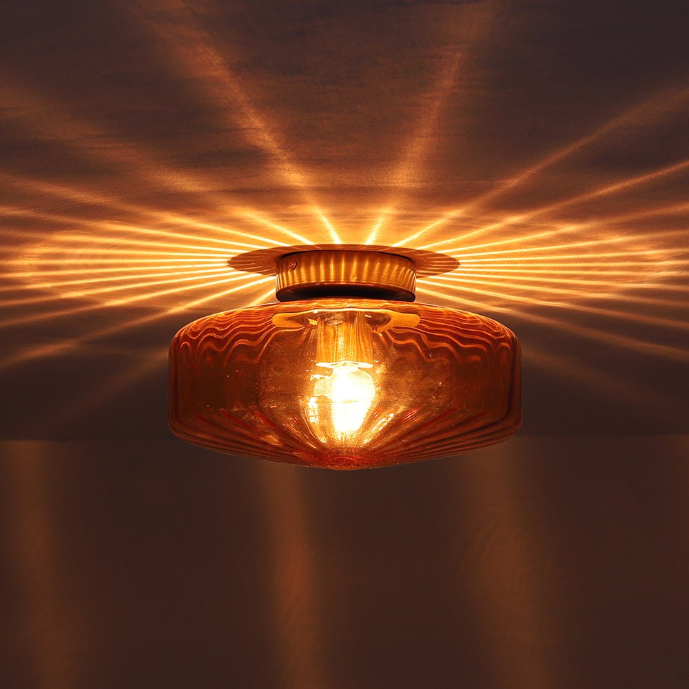 Retro Lámpara de Techo Semi de Vidrio Acanalado de 1 Luz Estilo Escuela