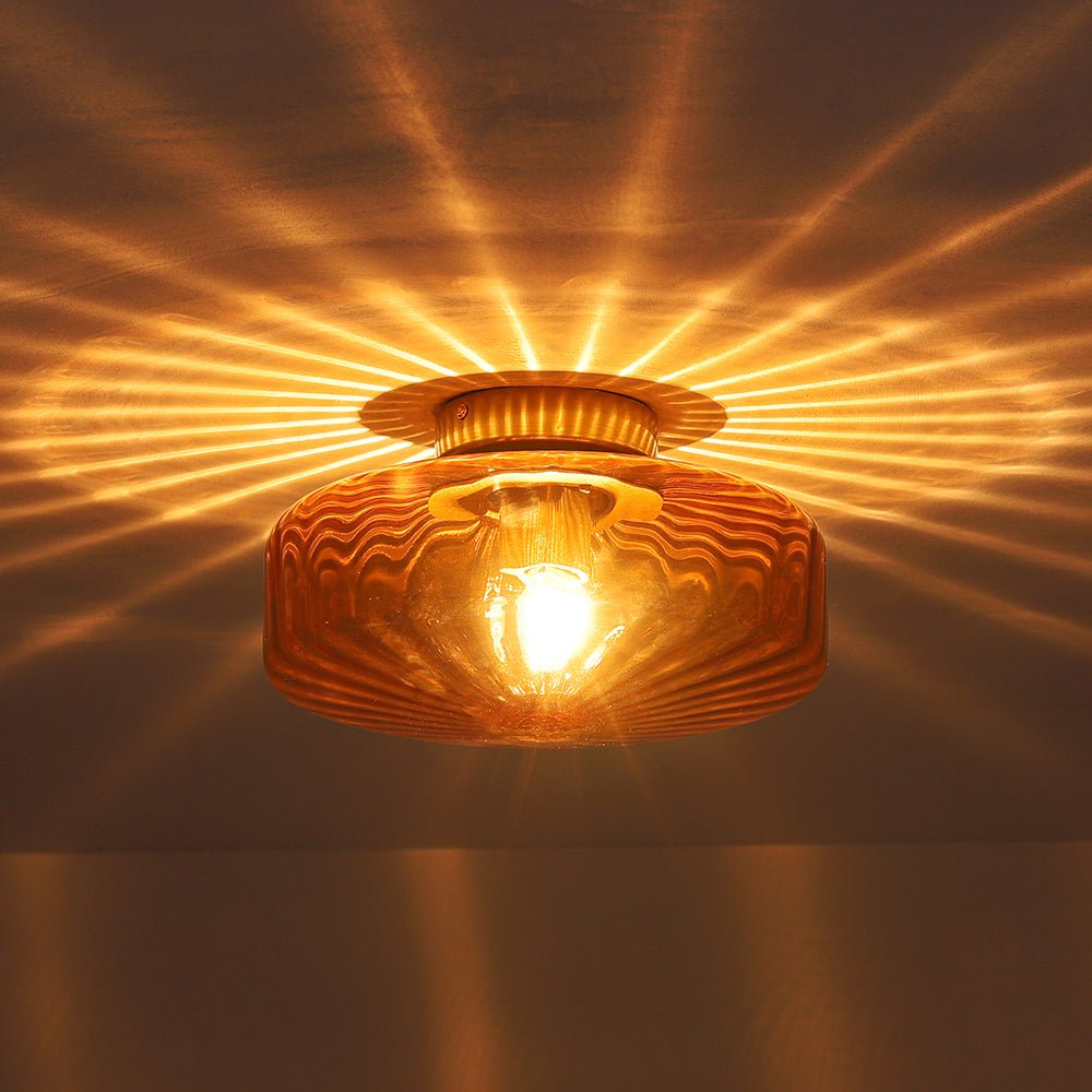 Retro Lámpara de Techo Semi de Vidrio Acanalado de 1 Luz Estilo Escuela