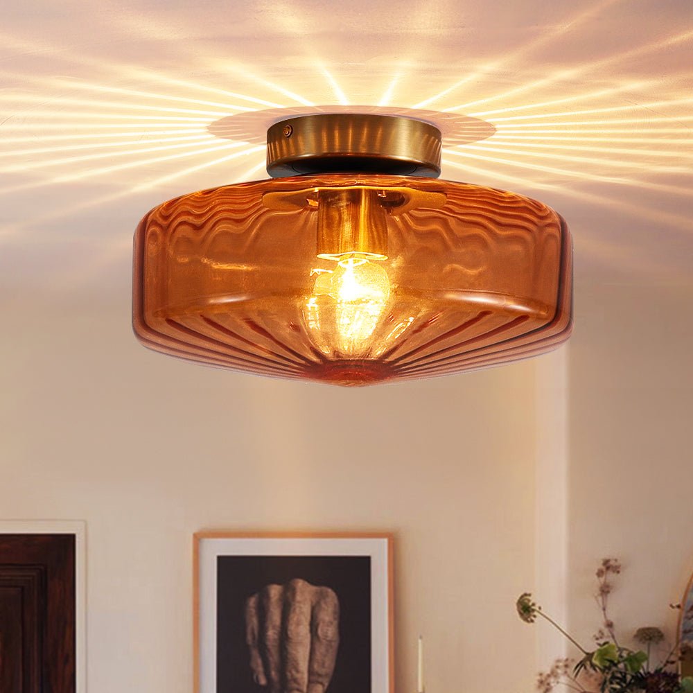 Retro Lámpara de Techo Semi de Vidrio Acanalado de 1 Luz Estilo Escuela