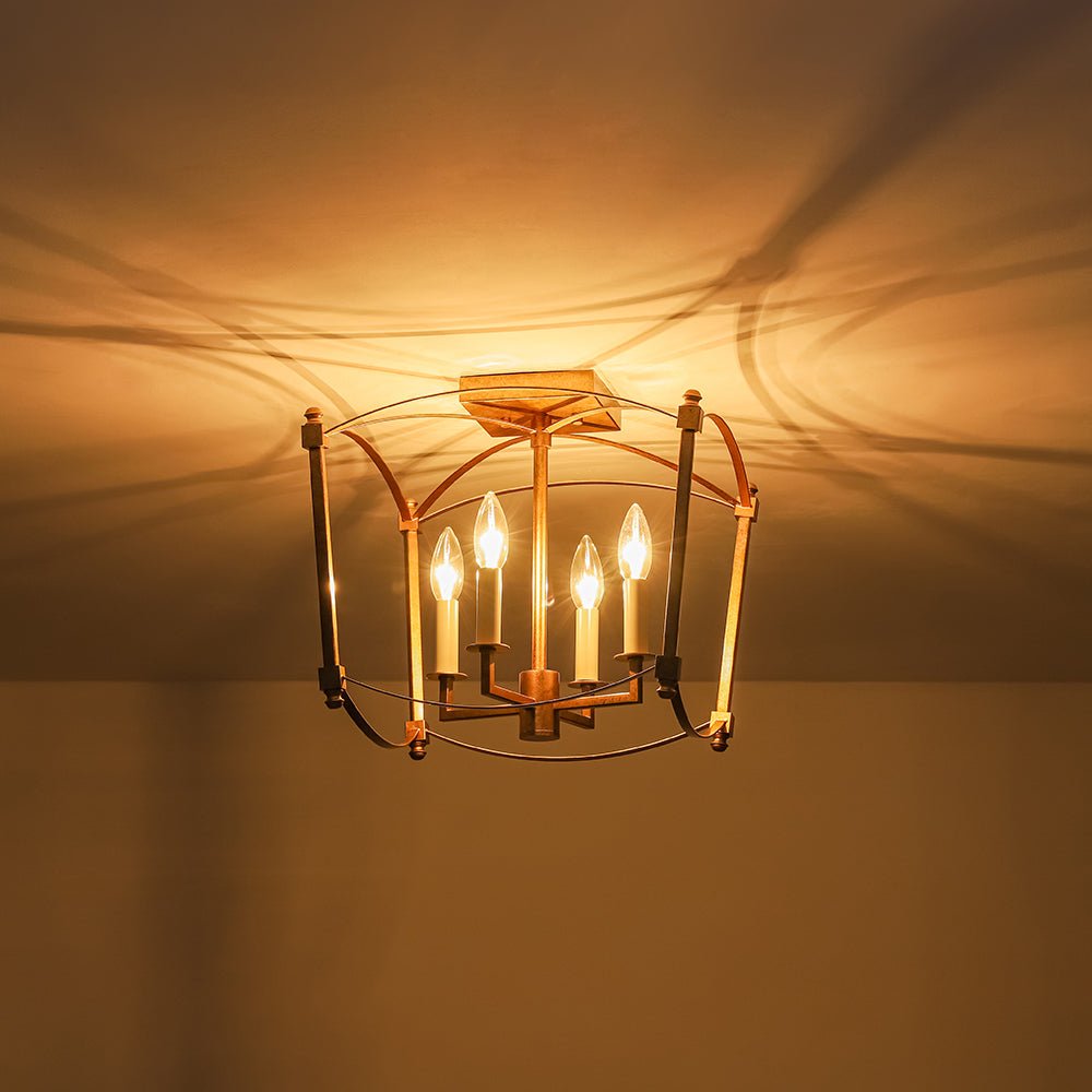 Lámpara Vintage de Marco Abierto Retro de 4 Luces Semi Empotrada