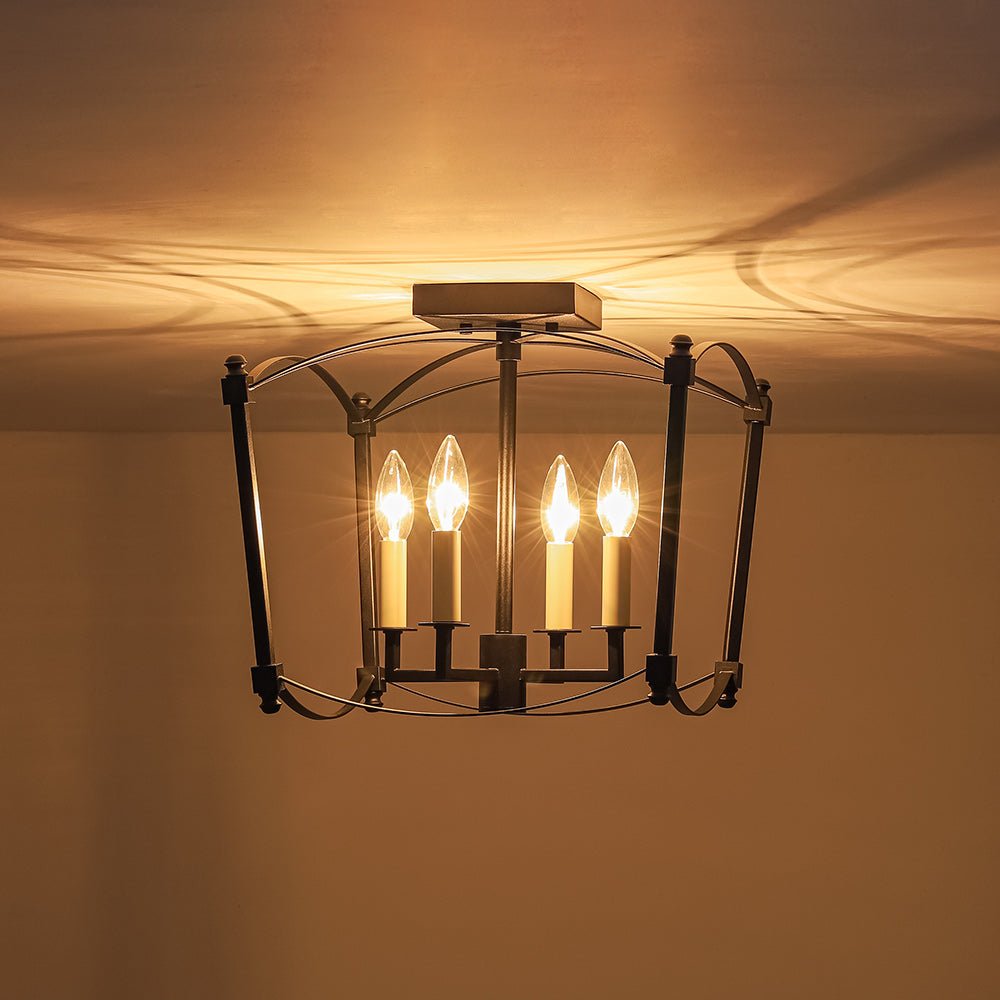 Lámpara Vintage de Marco Abierto Retro de 4 Luces Semi Empotrada