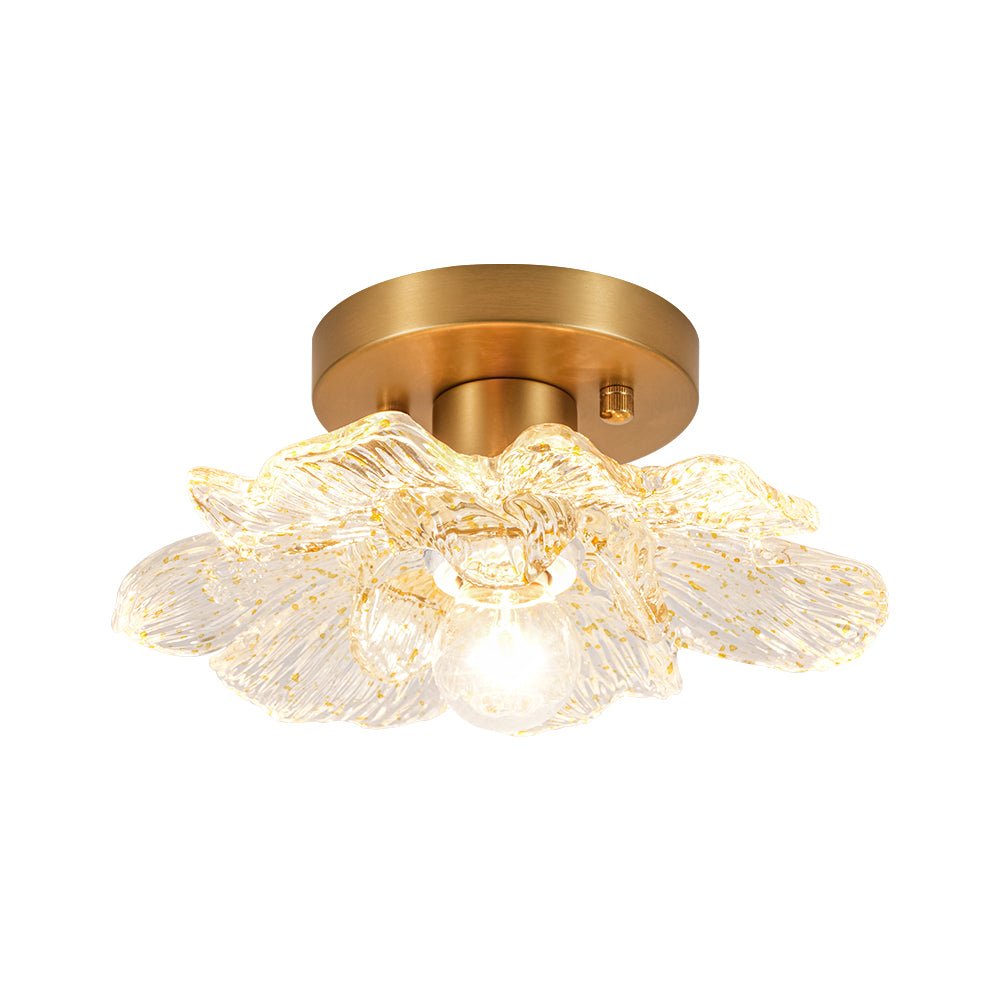 Retro Francés 1-Luz Montaje Semisuspendido de Vidrio con Motivos Dorados de Pétalos de Peonía