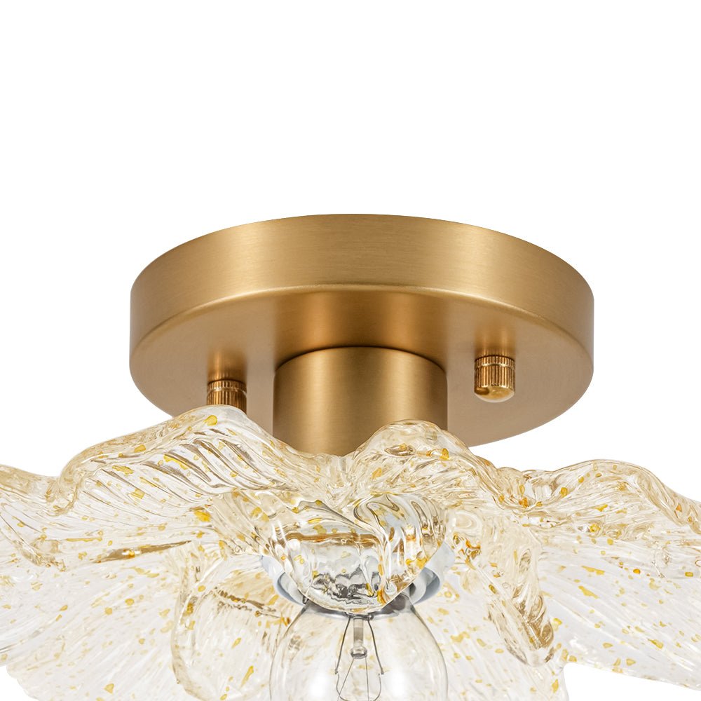 Retro Francés 1-Luz Montaje Semisuspendido de Vidrio con Motivos Dorados de Pétalos de Peonía