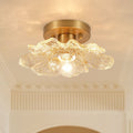 Retro Francés 1-Luz Montaje Semisuspendido de Vidrio con Motivos Dorados de Pétalos de Peonía