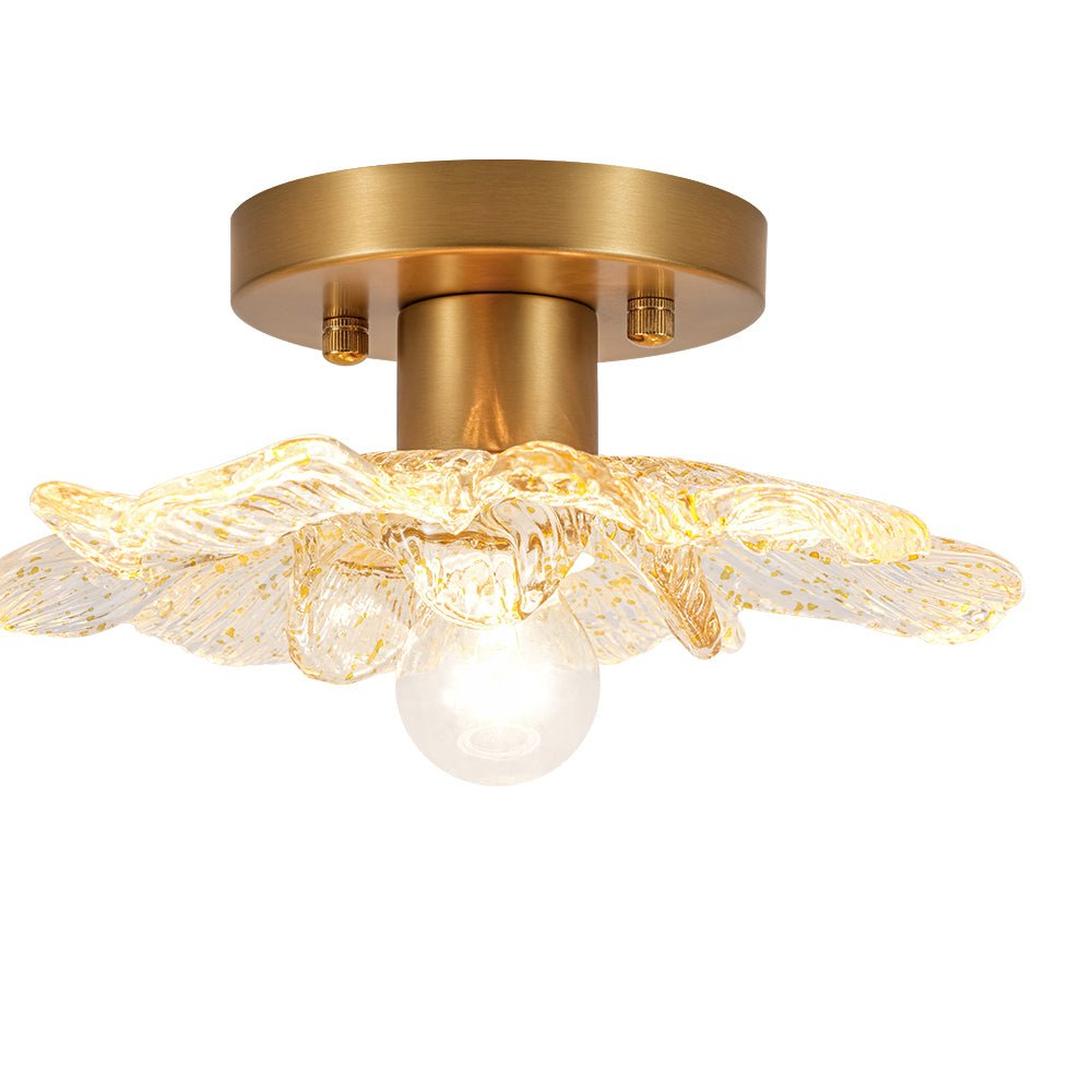 Retro Francés 1-Luz Montaje Semisuspendido de Vidrio con Motivos Dorados de Pétalos de Peonía