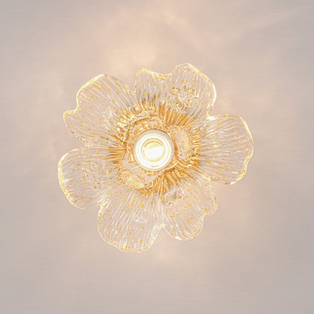 Retro Francés 1-Luz Montaje Semisuspendido de Vidrio con Motivos Dorados de Pétalos de Peonía
