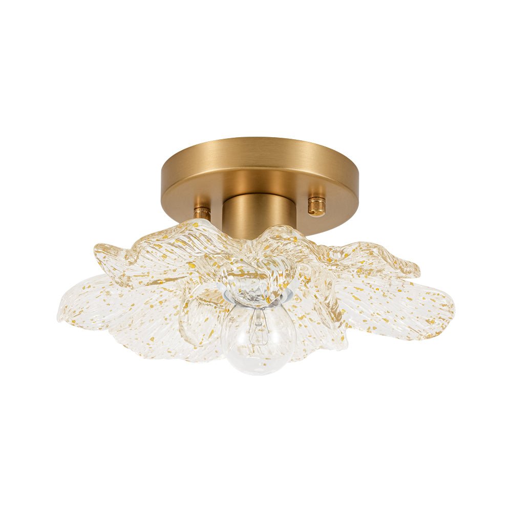 Retro Francés 1-Luz Montaje Semisuspendido de Vidrio con Motivos Dorados de Pétalos de Peonía