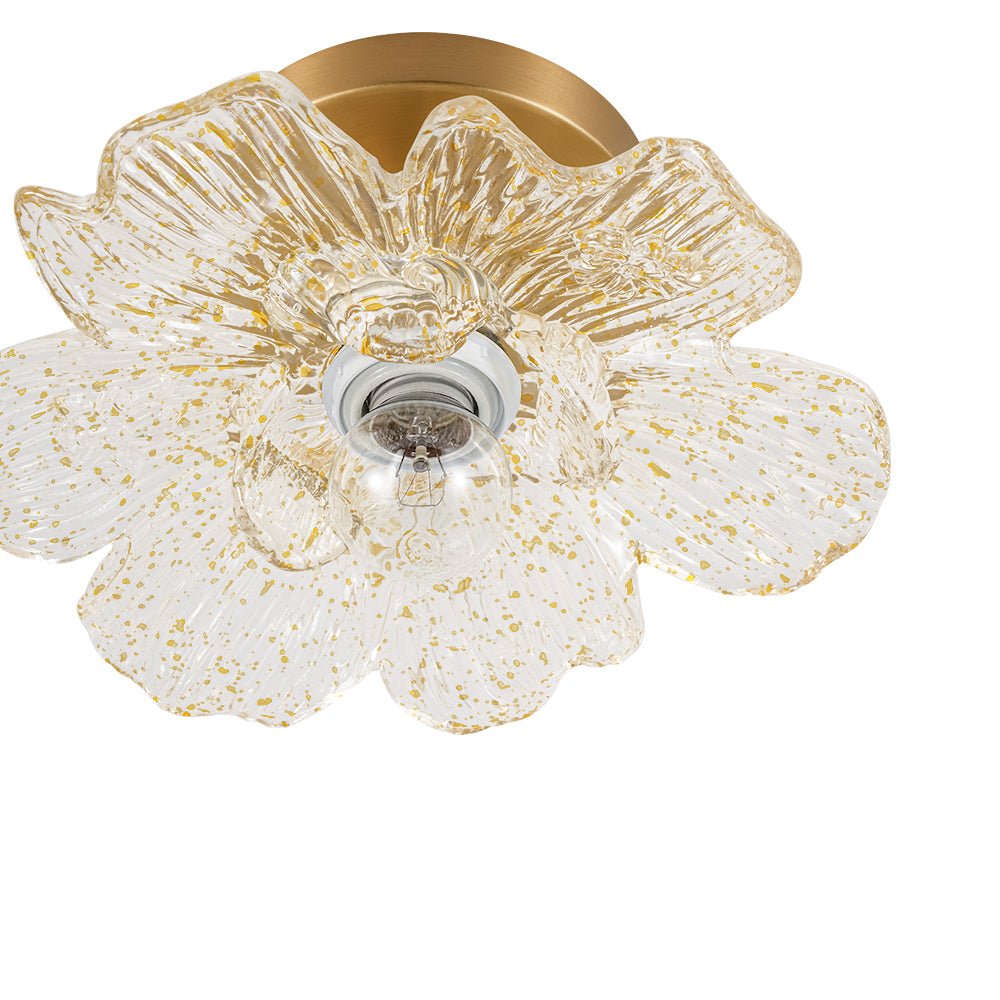 Retro Francés 1-Luz Montaje Semisuspendido de Vidrio con Motivos Dorados de Pétalos de Peonía